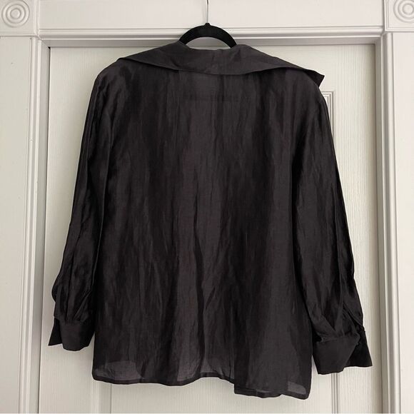 Lightweight Black Button Up Ruffled Blouse - Picture 6 of 7